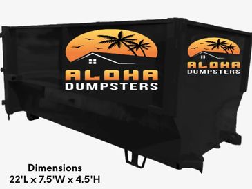Aloha Dumpsters logo on a black dumpster.