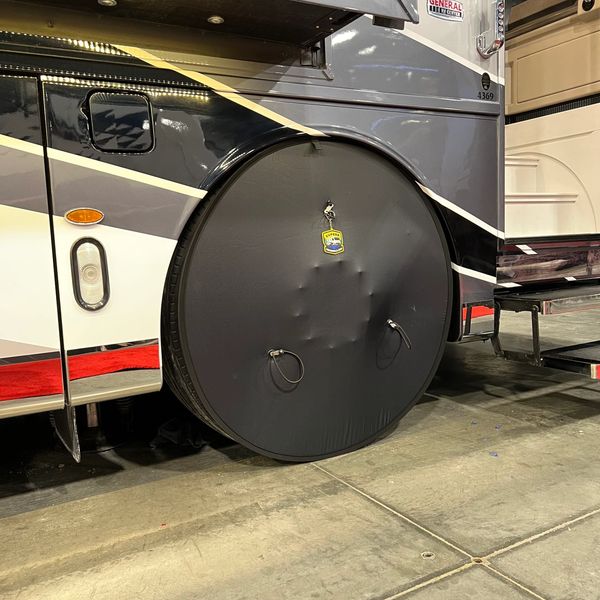 Diesel Pusher showing 42' Superb Tire Shield