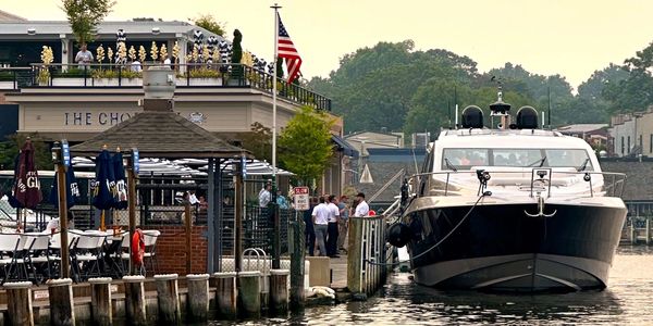 boat docked at a restaurant in Annapolis