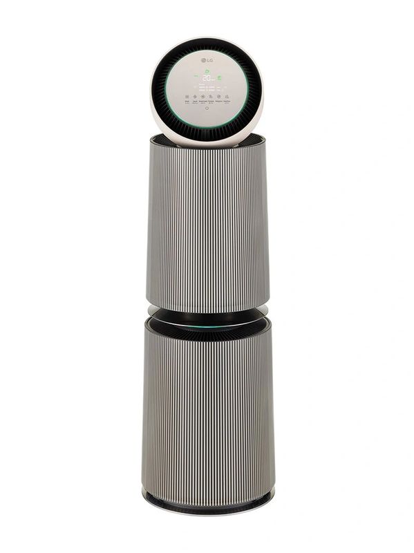 Modern LG air purifier with digital display and sleek vertical design.