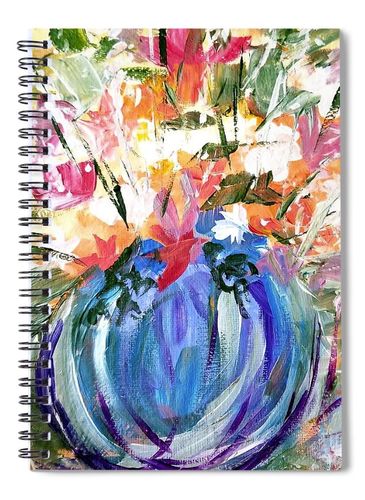 spiral notebook with watercolor painting of flowers 