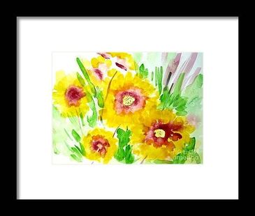 Framed print of a yellow flower watercolor painting