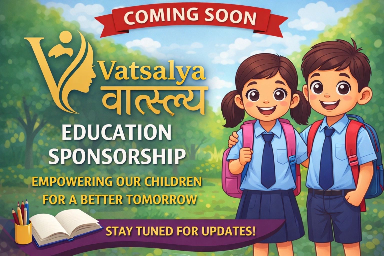 Illustration promoting Vatsalya Education Sponsorship for children's empowerment.