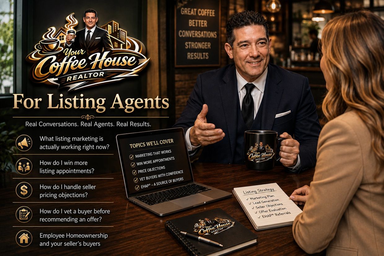 Ray Pearson meets with Long Island listing agents over coffee to discuss seller leads, pricing, mark