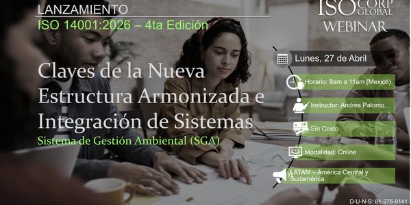 Webinar on new ISO 14001:2026 environmental management standards launching soon.