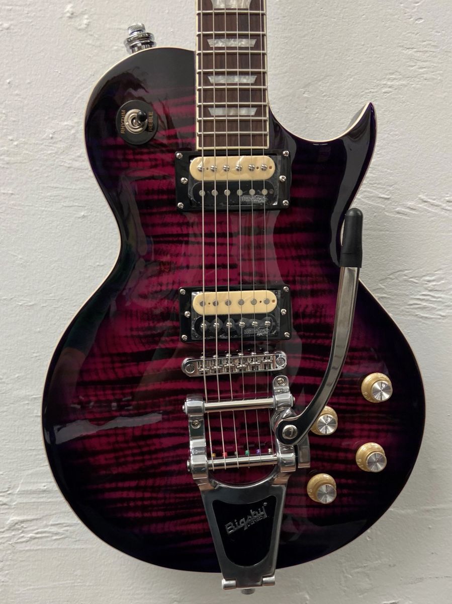 Vintage V100 ReIssued Electric Guitar w/Bigsby ~ Flamed Purpleburst