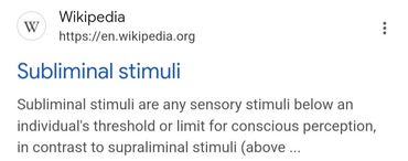 Screenshot of a Wikipedia article snippet about subliminal stimuli.