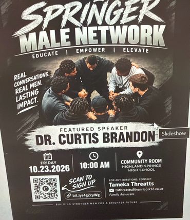 Flyer for Springer Male Network event with Dr. Curtis Brandon.