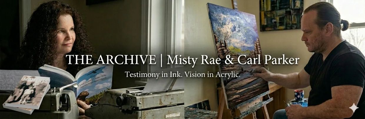 Misty Rae reading and Carl Parker painting, showcasing creative expression through ink and acrylic.