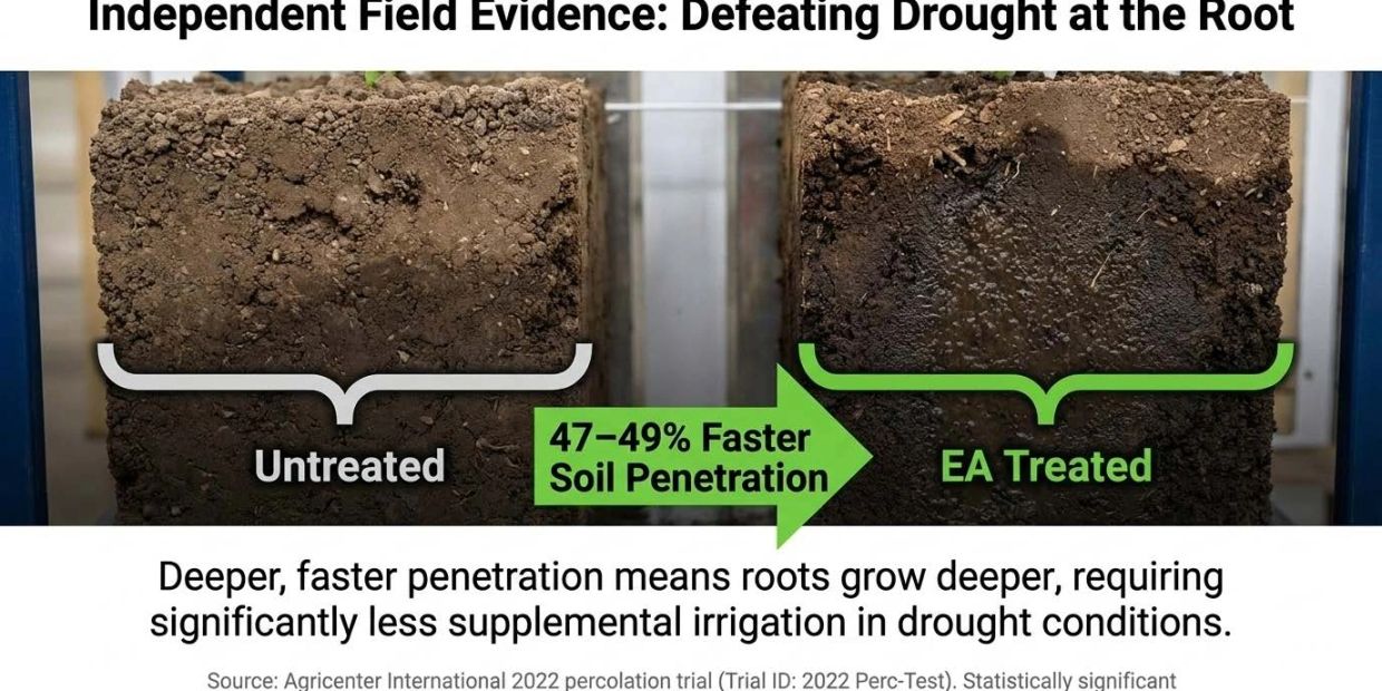 Comparison of untreated and EA treated soil showing faster penetration in treated soil.