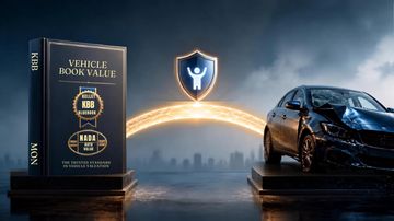 Book value protecting damaged car icon.