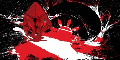 G.Kaaihue illustration of a red hooded girl drawing herself into existence. 