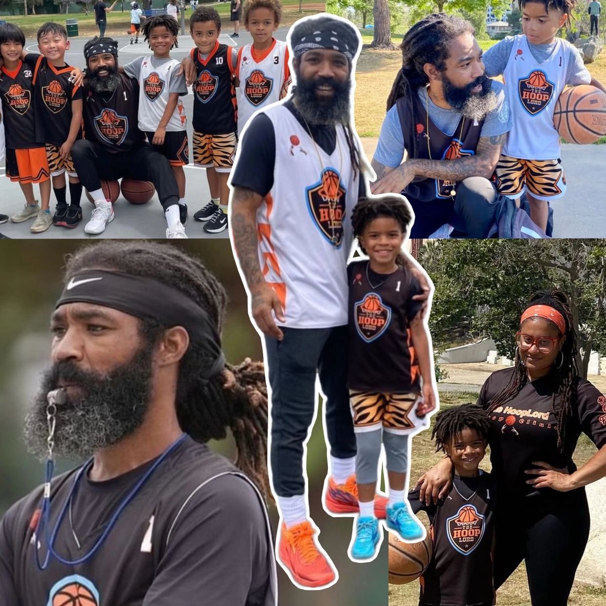 Coach Q of The Hoop Lord Hoop Clinic alongside hoopers and his family, including Hoop Lord Jr.