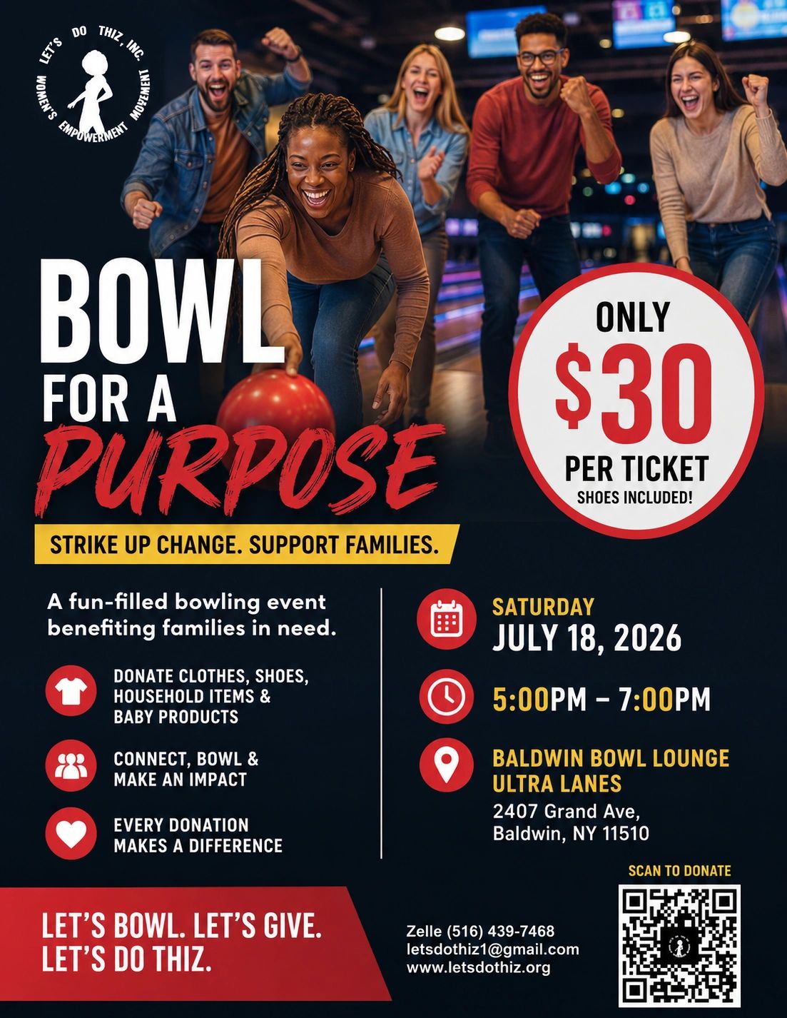 Bowling event to support families in need on July 18, 2026.