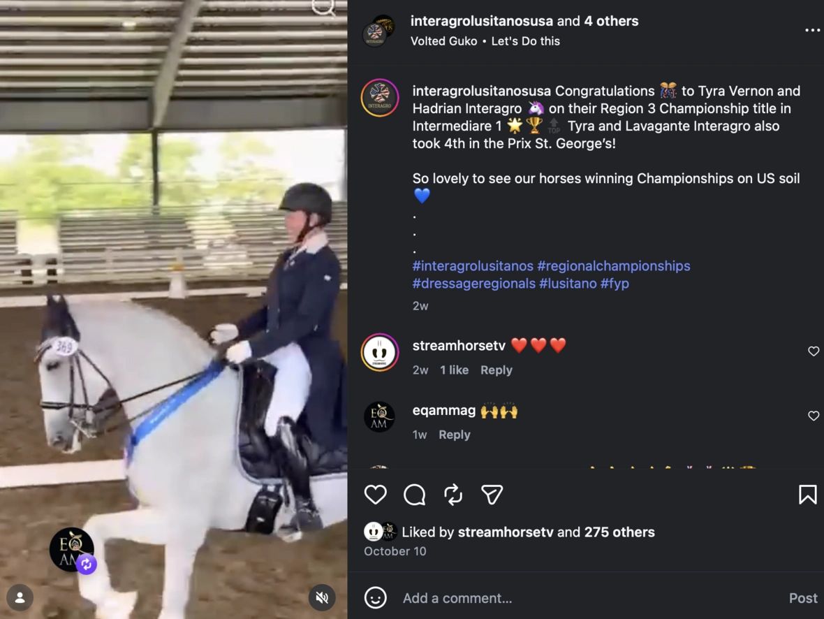 Click to watch Tyra and Hadrian Interagro during their I1 victory lap at Region 3 Championships Click to watch Tyra and Hadrian Interagro during their I1 victory lap at Region 3 Championships