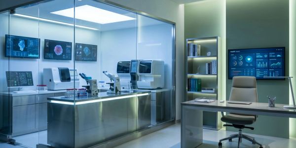 Laboratorio médico moderno con tecnología avanzada.
