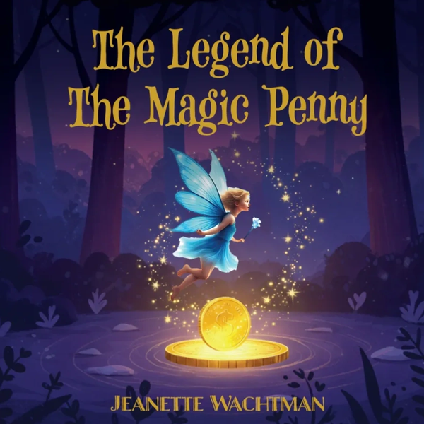Cover of 'The Legend of The Magic Penny' with a fairy and glowing coin.