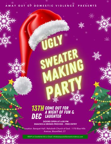 Ugly sweater making party on Dec 13 with snacks and drinks.