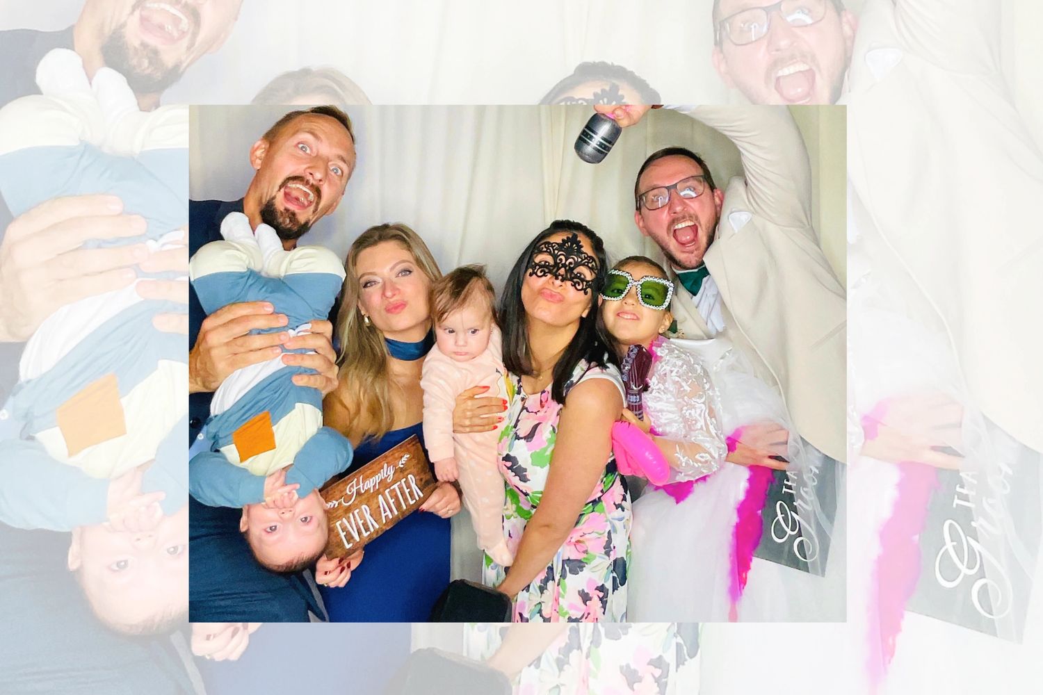 Group of people having fun at a festive event with props and masks.