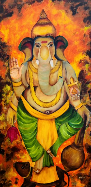 Ganesh painting, folk art, wall decor, ganesh art; Indian Decor; Indian Art; Wall art