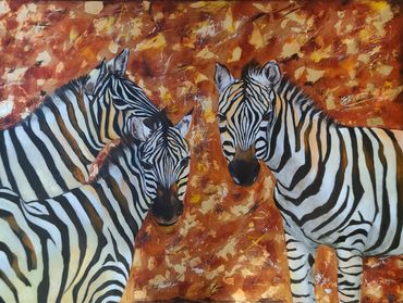 "Zebra Party" Mixed Media on Canvas, 
30 in. X 40 in. (Available)