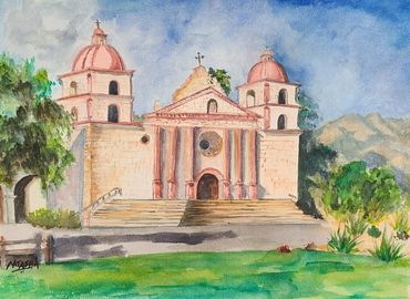 "Mission Santa Barbara", Watercolor on cold pressed paper, 11 in. X 15 in. (Available)