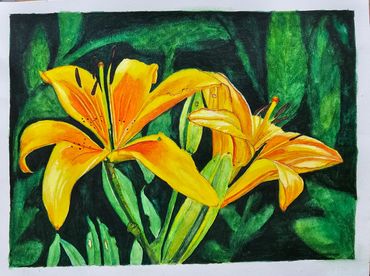 yellow lily; lily painting; art decor; wall art ; flower art; floral art  floral painting home goods