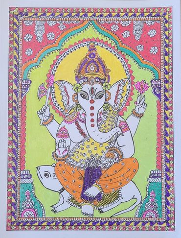ganesh painting; ganpati art; indian folk art; kalamkari; folk art india; indian art; indian artwork