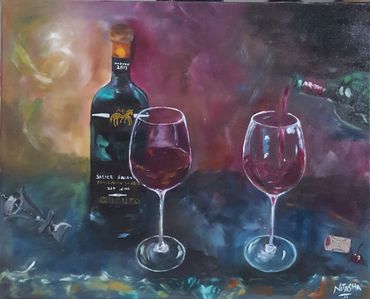 Oil painting, still life, wine painting, wall art, wall decor, wine art, still life art, dining room