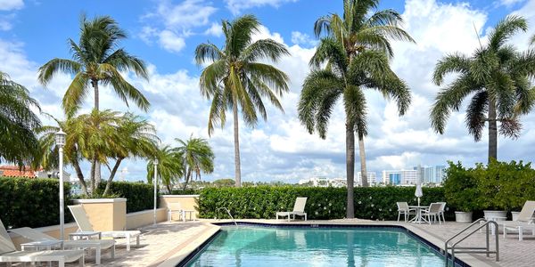 Lake Towers, 250 Bradley Place, Palm Beach, pool with four palm tree and loungers