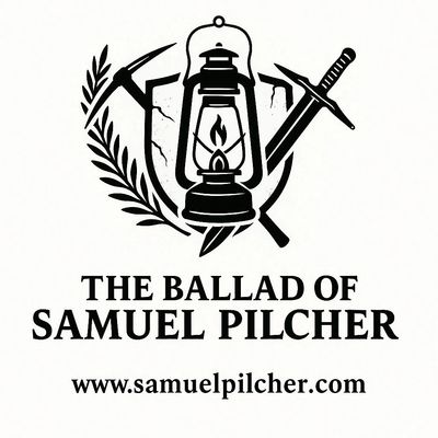 Logo featuring a lantern, sword, and pickaxe with text for Samuel Pilcher.
