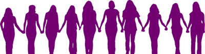 Silhouettes of nine women holding hands in a line, symbolizing unity and solidarity.