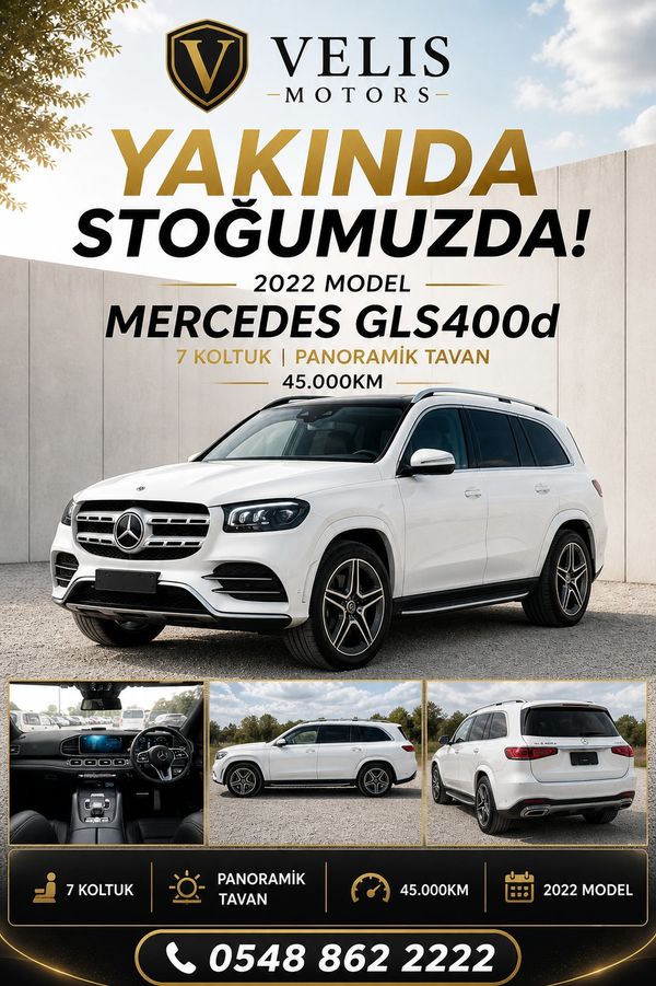 2022 Mercedes GLS400d with 7 seats and panoramic roof, 45,000 km, coming soon at Velis Motors.
