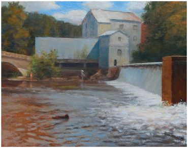 "Fishing at the Mill," oil, 11 x 14"