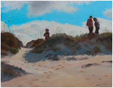 "Three on a Dune, Outer Banks," oil, 11 x 14"