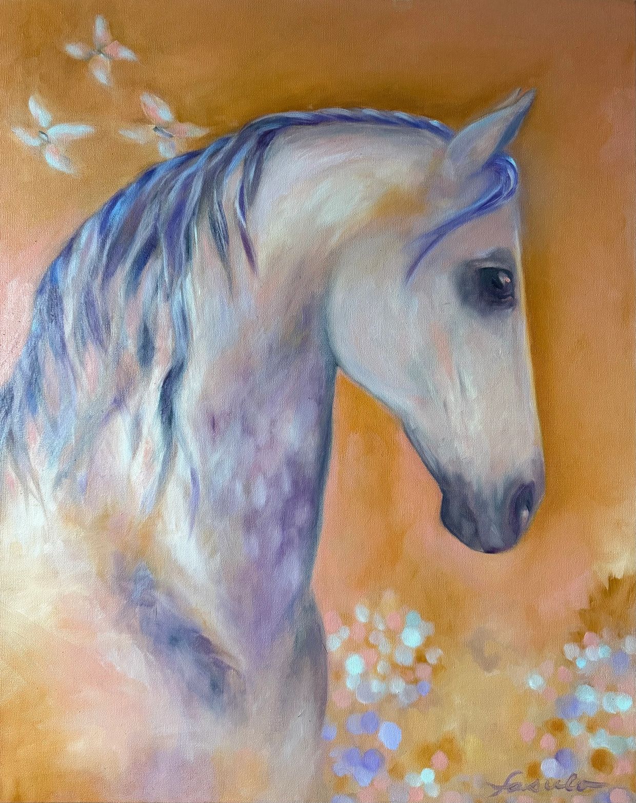 painting of dappled gray stallion