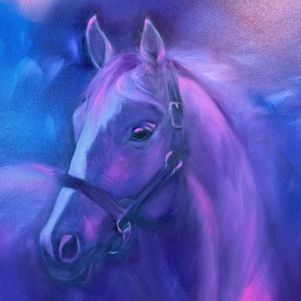 Purple and pink ghost horse by artist lisa fasulo