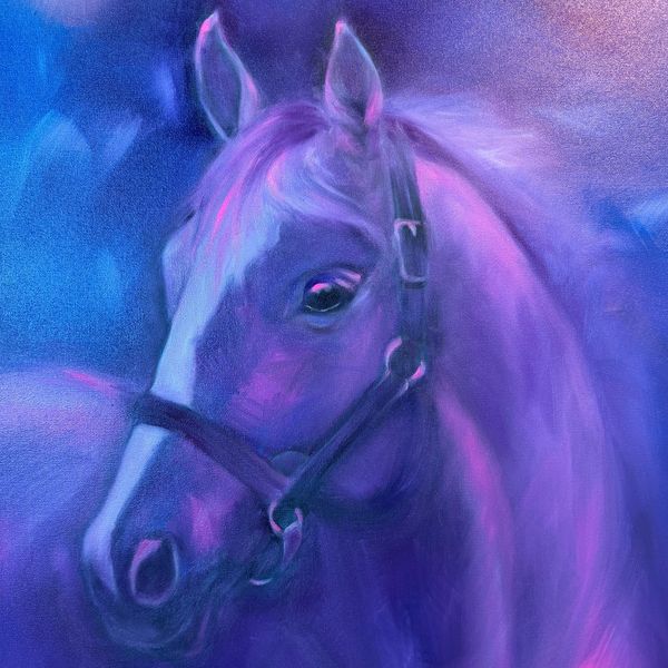 Ghost horse painted in moody purples by artist lisa fasulo.