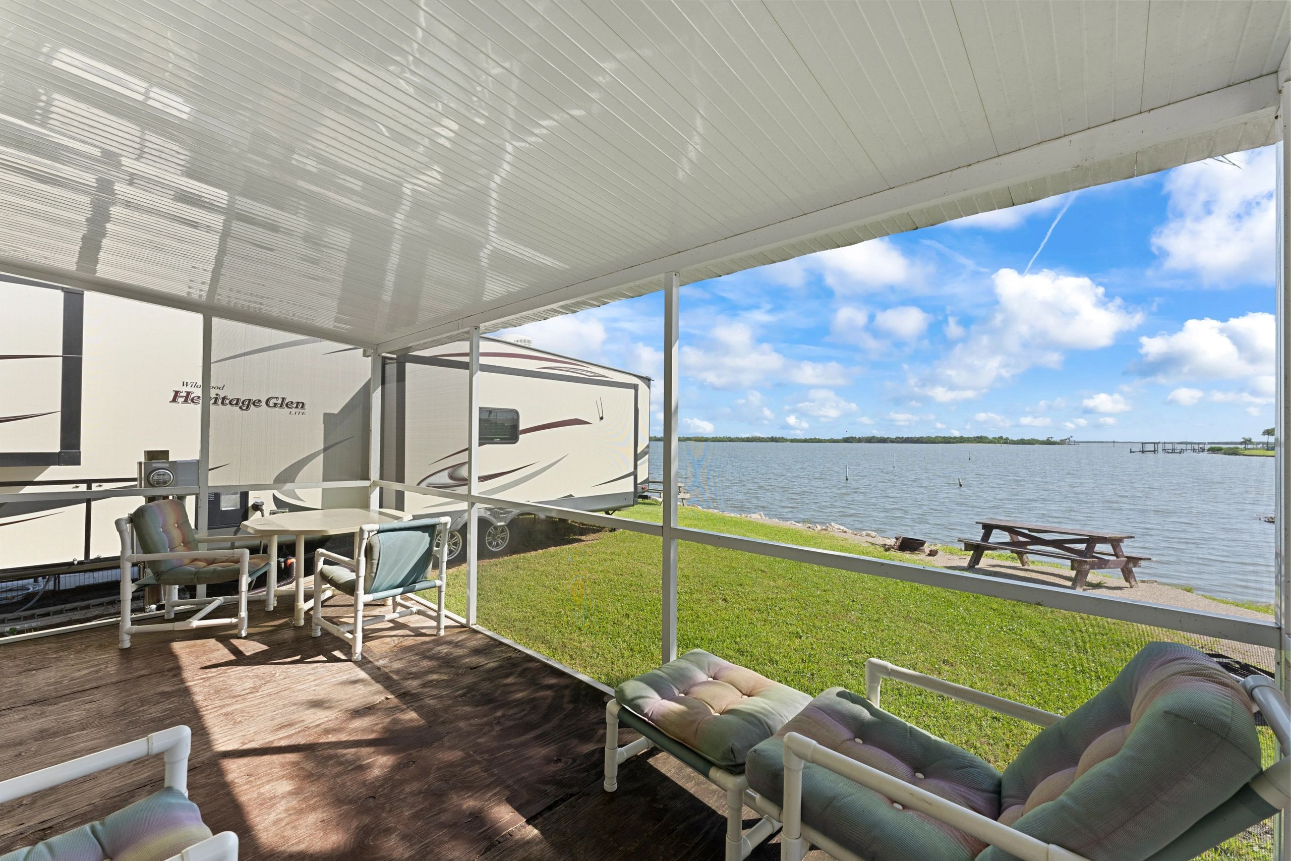 Snook cabin waterfront view from screen porch