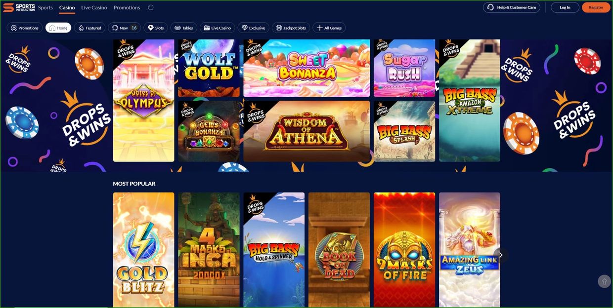 Sports Interaction Casino Canada including online slots, sports betting and live casino games