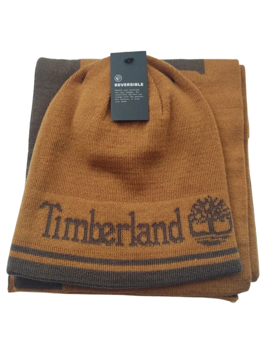 Timberland Logo Jacquard Scarf & Beanie Hat Set