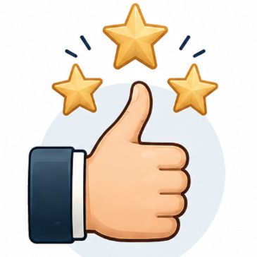 Thumbs-up icon with three gold stars symbolizing trusted painting services, positive customer feedback, and professional craftsmanship from Bears Painting.