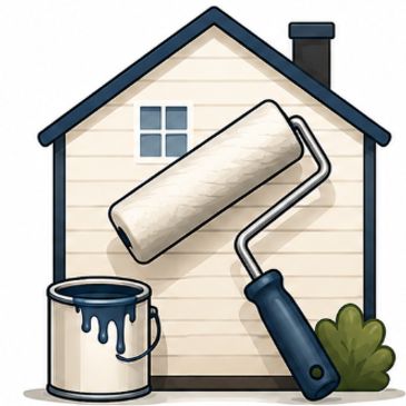 House painting illustration featuring a paint roller and paint can, symbolizing interior and exterior painting services by Bears Painting.