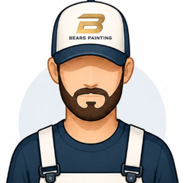 Illustration of a Bears Painting professional painter wearing a cap and overalls, symbolizing expert interior and exterior painting services for homeowners.