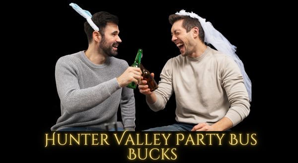 Hunter Valley bucks package with Newcastle party bus, men drinking beer in Hunter Valley 