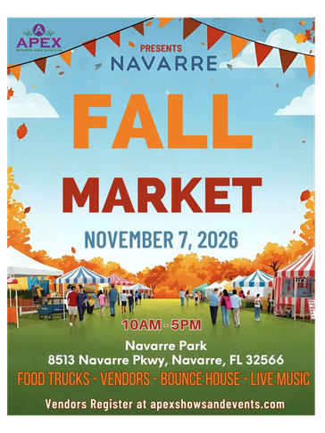 Navarre Fall Market event poster with date, time, and location details.