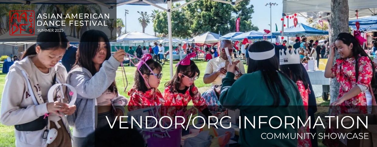 Community members gather under tents at the Asian American Dance Festival vendor showcase.
