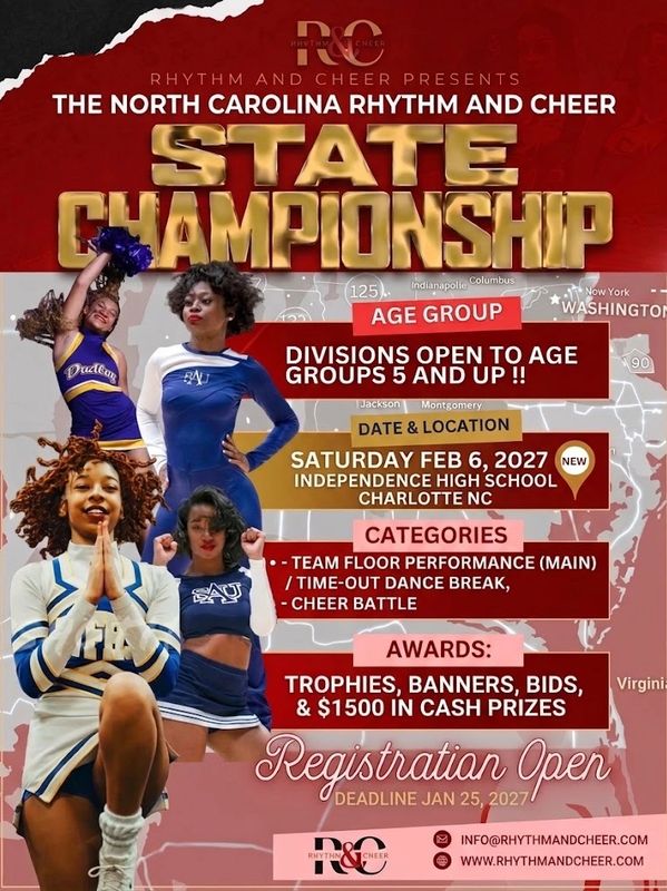 Flyer for North Carolina Rhythm and Cheer State Championship 2027