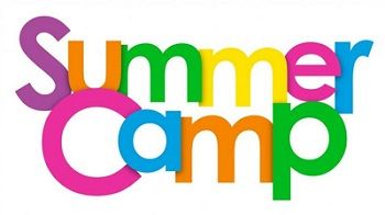 Colorful text reading 'Summer Camp' in playful fonts.