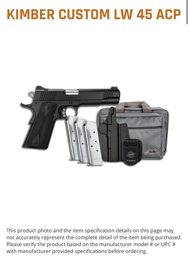 Kimber Custom LW .45 ACP pistol with accessories.